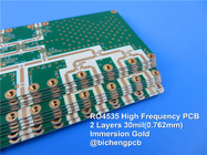 RO4535 PCB Rogers 4535 υψηλής συχνότητας 2-στρώμα πινάκων κυκλωμάτων κεραιών 30mil 0.762mm με το χρυσό βύθισης