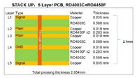 Τα πολυστρωματικά υψηλά PCB Frequancy επιβιβάζονται στον πίνακα Bulit 5 PCB στρώματος σε Rogers 20mil RO4003C